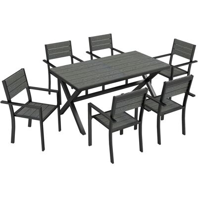 Outsunny 7-teiliges Gartenmöbel-Set, Tisch- und Stuhlset aus Aluminium für 6 Personen, Gartentisch mit Latten in Holzoptik und stapelbaren Stühlen, Grau Aosom Outsunny 7-teiliges Gartenmöbel-Set, Tisch- und Stuhlset aus Aluminium für 6 Personen, Gartentisch mit Latten in Holzoptik und stapelbaren Stühlen, Grau Aosom