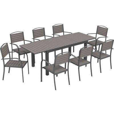 Outsunny 9-teiliges Garten-Set, Ausziehbarer Gartentisch mit Holz-Kunststoff-Platte, 8 Lattenstühle, Aluminiumgestell für Terrasse/Balkon, Grau Aosom Outsunny 9-teiliges Garten-Set, Ausziehbarer Gartentisch mit Holz-Kunststoff-Platte, 8 Lattenstühle, Aluminiumgestell für Terrasse/Balkon, Grau Aosom