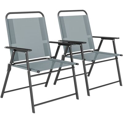 Outsunny Set mit 2 klappbaren Gartenstühlen, Outdoor-Essstühle mit Netzsitz, hohe Rückenlehne und Armlehnen, Outdoor-Stuhl für Terrasse, Balkon, Strand, Grau Aosom Outsunny Set mit 2 klappbaren Gartenstühlen, Outdoor-Essstühle mit Netzsitz, hohe Rückenlehne und Armlehnen, Outdoor-Stuhl für Terrasse, Balkon, Strand, Grau Aosom