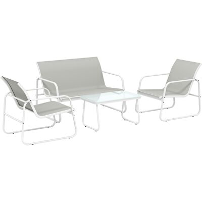 Outsunny 4-teiliges Gartenmöbel-Set, Außenmöbel mit Zweisitzer-Sofa, 2 Sesseln, Tisch mit gehärteter Glasplatte, atmungsaktives Textilene, Stahlgestell, Hellgrau Aosom Outsunny 4-teiliges Gartenmöbel-Set, Außenmöbel mit Zweisitzer-Sofa, 2 Sesseln, Tisch mit gehärteter Glasplatte, atmungsaktives Textilene, Stahlgestell, Hellgrau Aosom