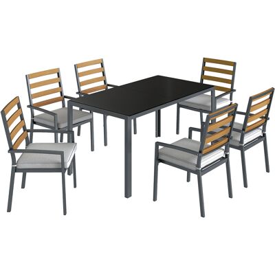 Outsunny Gartentisch- und Stuhl-Set, 7-teilig, rechteckiger Gartentisch mit gehärteter Glasplatte, 6 Stühle mit Kissen, verzinktes Stahlgestell für Terrasse/Balkon, Schwarz Aosom Outsunny Gartentisch- und Stuhl-Set, 7-teilig, rechteckiger Gartentisch mit gehärteter Glasplatte, 6 Stühle mit Kissen, verzinktes Stahlgestell für Terrasse/Balkon, Schwarz Aosom