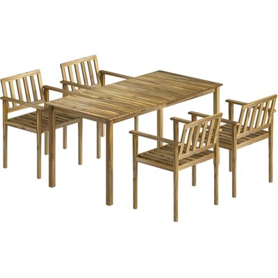 Outsunny 5-teiliges Garten-Tisch- und Stuhl-Set, Outdoor-Esstisch mit Latten-Akazienholz-Tischplatte, 4 Armlehnenstühle, für Terrasse, Balkon, Patio, Teak-Farbe Aosom Outsunny 5-teiliges Garten-Tisch- und Stuhl-Set, Outdoor-Esstisch mit Latten-Akazienholz-Tischplatte, 4 Armlehnenstühle, für Terrasse, Balkon, Patio, Teak-Farbe Aosom