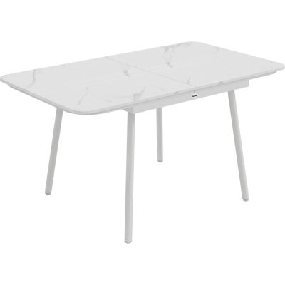 Outsunny Rechteckiger Gartentisch für 4-6 Personen, WPC-Tischplatte und Metallgestell, verstellbare Füße, Esstisch für Balkon Veranda Terrasse, 140x80x75cm, Weiß Aosom Outsunny Rechteckiger Gartentisch für 4-6 Personen, WPC-Tischplatte und Metallgestell, verstellbare Füße, Esstisch für Balkon Veranda Terrasse, 140x80x75cm, Weiß Aosom