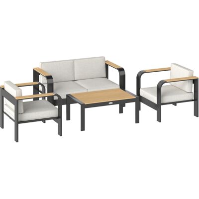 Outsunny Gartenmöbel Set Gartensitzgruppe extra-tiefe Sitze, mit 2er-Sofa 2 Sessel WPC-Latten-Couchtisch Aluminiumrahmen für Garten Beige Aosom.de Outsunny Gartenmöbel Set Gartensitzgruppe extra-tiefe Sitze, mit 2er-Sofa 2 Sessel WPC-Latten-Couchtisch Aluminiumrahmen für Garten Beige Aosom.de