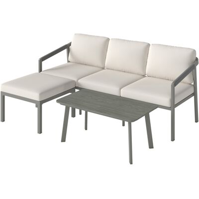 Outsunny 3-teiliges Gartenmöbel-Set für Außenbereich – L-förmiges Ecksofa mit 3-Sitzer, Fußhocker, Latten-Couchtisch und 10 cm Kissen für Terrasse & Garten, Braun und Beige Aosom Outsunny 3-teiliges Gartenmöbel-Set für Außenbereich – L-förmiges Ecksofa mit 3-Sitzer, Fußhocker, Latten-Couchtisch und 10 cm Kissen für Terrasse & Garten, Braun und Beige Aosom