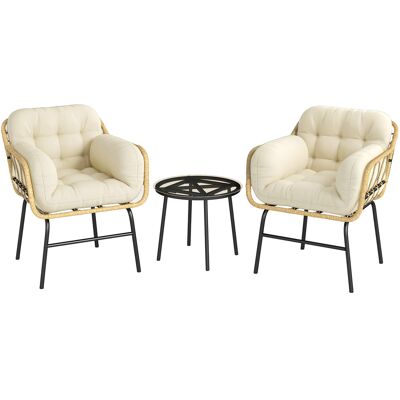 Outsunny 3‑teiliges Gartenlounge-Set aus Polyrattan, Couchtisch aus Sicherheitsglas, 2 Sessel mit 2 Kissen, Gartenmöbel für Balkon Terrasse Patio, Khaki Aosom Outsunny 3‑teiliges Gartenlounge-Set aus Polyrattan, Couchtisch aus Sicherheitsglas, 2 Sessel mit 2 Kissen, Gartenmöbel für Balkon Terrasse Patio, Khaki Aosom