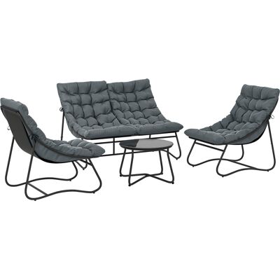 Outsunny 4‑teiliges Gartenlounge-Set mit 8 cm dicken Kissen - Außenmöbel-Set aus Stahl und atmungsaktivem Textilene - Couchtisch mit gehärteter Glasplatte für moderne Terrasse/Balkon, Grau Aosom Outsunny 4‑teiliges Gartenlounge-Set mit 8 cm dicken Kissen - Außenmöbel-Set aus Stahl und atmungsaktivem Textilene - Couchtisch mit gehärteter Glasplatte für moderne Terrasse/Balkon, Grau Aosom