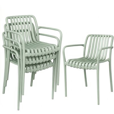 Outsunny 4er-Set stapelbare Gartenstühle aus UV-beständigem Polypropylen - Terrassenstuhl mit Armlehnen und ergonomischer Lattenrückenlehne - Esszimmer-/Außenstühle, Grau-Grün Aosom Outsunny 4er-Set stapelbare Gartenstühle aus UV-beständigem Polypropylen - Terrassenstuhl mit Armlehnen und ergonomischer Lattenrückenlehne - Esszimmer-/Außenstühle, Grau-Grün Aosom