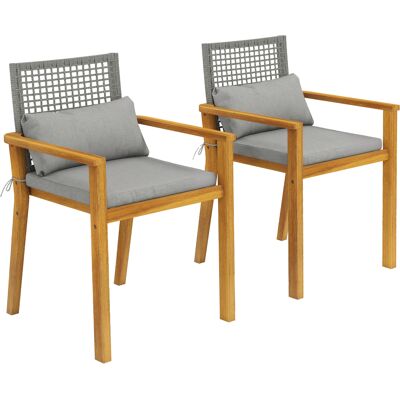 Outsunny 2er-Set Gartenstühle stapelbar aus FSC-Akazienholz, Outdoor-Rattan-Stühle mit Armlehnen, Sitz- und Dekokissen, für Garten Balkon Terrasse, 59x55x86 cm, Holzfarbe Aosom Outsunny 2er-Set Gartenstühle stapelbar aus FSC-Akazienholz, Outdoor-Rattan-Stühle mit Armlehnen, Sitz- und Dekokissen, für Garten Balkon Terrasse, 59x55x86 cm, Holzfarbe Aosom