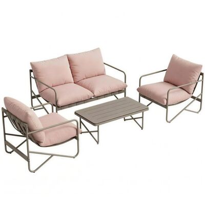 Outsunny Garten-Lounge-Set 4-teilig, Metall-Gartenmöbel mit Zweisitzer, 2 Sessel, Couchtisch mit Metallplatte, dicke Kissen, Outdoor-Lounge für Terrasse Balkon, Rosa Aosom Outsunny Garten-Lounge-Set 4-teilig, Metall-Gartenmöbel mit Zweisitzer, 2 Sessel, Couchtisch mit Metallplatte, dicke Kissen, Outdoor-Lounge für Terrasse Balkon, Rosa Aosom