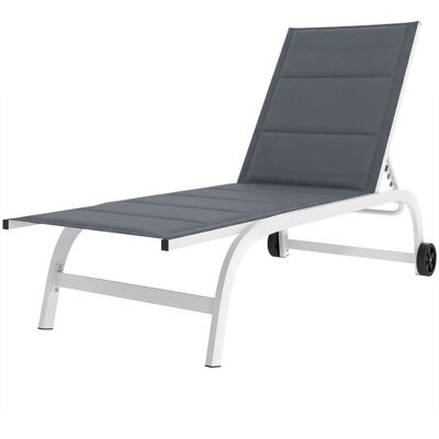 Outsunny Sonnenliege für Garten mit Rollen, 6-fach verstellbare Rückenlehne, Gartenliege aus Texteline mit Aluminiumrahmen, für Pool & Terrasse, Dunkelgrau und Weiß Aosom Outsunny Sonnenliege für Garten mit Rollen, 6-fach verstellbare Rückenlehne, Gartenliege aus Texteline mit Aluminiumrahmen, für Pool & Terrasse, Dunkelgrau und Weiß Aosom