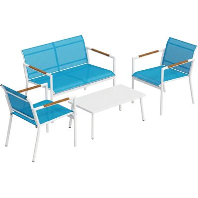 Outsunny Set Gartenlounge 4-teilig, atmungsaktives Texteline-Gartenmöbel-Set mit 2-Sitzer-Sofa, 2 Sesseln, Beistelltisch mit Metallplatte, Outdoor-Lounge aus Metall für Terrasse, Blau Aosom Outsunny Set Gartenlounge 4-teilig, atmungsaktives Texteline-Gartenmöbel-Set mit 2-Sitzer-Sofa, 2 Sesseln, Beistelltisch mit Metallplatte, Outdoor-Lounge aus Metall für Terrasse, Blau Aosom