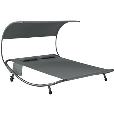 Outsunny Doppel-Sonnenliege mit abnehmbarem Verdeck, Gartenliege für 2 Personen in Texteline mit Rollen, 2 Kissen, Taschen, Stahlrahmen, für Terrasse Pool, max. 240 kg, Grau Aosom Outsunny Doppel-Sonnenliege mit abnehmbarem Verdeck, Gartenliege für 2 Personen in Texteline mit Rollen, 2 Kissen, Taschen, Stahlrahmen, für Terrasse Pool, max. 240 kg, Grau Aosom