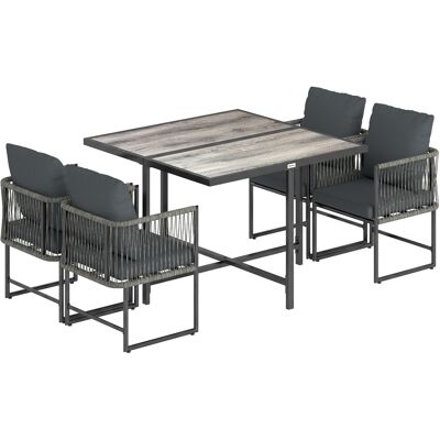 Outsunny Polyrattan Gartenmöbel Set 5-teilig Platzsparend Sitzgruppe Tisch mit 4 Stühlen DPC-Tischplatte abnehmbar Kissen, Essgruppe 4 Personen Gartenset Gartengarnitur für Garten Balkon Terrasse Aosom Outsunny Polyrattan Gartenmöbel Set 5-teilig Platzsparend Sitzgruppe Tisch mit 4 Stühlen DPC-Tischplatte abnehmbar Kissen, Essgruppe 4 Personen Gartenset Gartengarnitur für Garten Balkon Terrasse Aosom