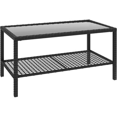 Outsunny Beistelltisch aus Polyrattan rechteckiger Kaffeetisch mit Glas Tischplatte, Ablage, Gartentisch Balkontisch Couchtisch Rattantisch für Garten Terrasse Balkon, 92 x 50 x 45 cm Schwarz Aosom Outsunny Beistelltisch aus Polyrattan rechteckiger Kaffeetisch mit Glas Tischplatte, Ablage, Gartentisch Balkontisch Couchtisch Rattantisch für Garten Terrasse Balkon, 92 x 50 x 45 cm Schwarz Aosom