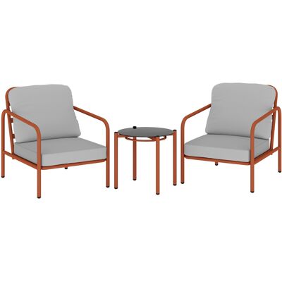 Outsunny 3-teiliges Garten-Set, 2 Sessel mit dicken abnehmbaren Kissen, 1 Beistelltisch mit gehärteter Glasplatte, Stahlrahmen, Gartenset für Terrasse Balkon Veranda, Weinrot Aosom Outsunny 3-teiliges Garten-Set, 2 Sessel mit dicken abnehmbaren Kissen, 1 Beistelltisch mit gehärteter Glasplatte, Stahlrahmen, Gartenset für Terrasse Balkon Veranda, Weinrot Aosom