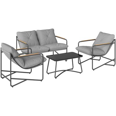 Outsunny Garten-Loungeset 4-teilig, Metall-Gartenmöbel mit 2-Sitzer-Sofa, 2 Sesseln, Glastisch, dicke Kissen, Outdoor-Lounge für Terrasse Balkon, Hellgrau Aosom Outsunny Garten-Loungeset 4-teilig, Metall-Gartenmöbel mit 2-Sitzer-Sofa, 2 Sesseln, Glastisch, dicke Kissen, Outdoor-Lounge für Terrasse Balkon, Hellgrau Aosom