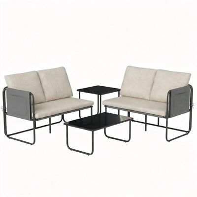 Outsunny 4-teiliges Gartenmöbel-Set, Gartenmöbel für Außen mit 2 Zweisitzern, 2 Glastischen, Kissen, abnehmbare Bezüge, Taschen, atmungsaktives Textilene, Stahlgestell, Khaki Aosom Outsunny 4-teiliges Gartenmöbel-Set, Gartenmöbel für Außen mit 2 Zweisitzern, 2 Glastischen, Kissen, abnehmbare Bezüge, Taschen, atmungsaktives Textilene, Stahlgestell, Khaki Aosom