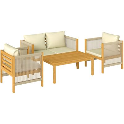 Outsunny Gartenmöbel Set Holz Sitzgruppe für 4 Personen Gartenlounge mit 2er Sofa 2 Sessel Tisch Seilflecht Lamellendesign waschbar Kissen, Outdoor Balkonmöbel Terrassenmöbel für Garten Balkon Beige Aosom Outsunny Gartenmöbel Set Holz Sitzgruppe für 4 Personen Gartenlounge mit 2er Sofa 2 Sessel Tisch Seilflecht Lamellendesign waschbar Kissen, Outdoor Balkonmöbel Terrassenmöbel für Garten Balkon Beige Aosom