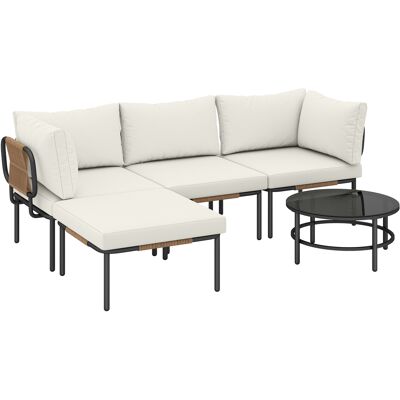 Outsunny 5-teiliges Garten-Lounge-Set aus Rattan, L-Form mit 3 Sitzen, Fußhocker, Glastisch, abnehmbare Kissen, tiefe Sitzflächen, Stahlrahmen, für Balkon & Terrasse, Khaki Aosom Outsunny 5-teiliges Garten-Lounge-Set aus Rattan, L-Form mit 3 Sitzen, Fußhocker, Glastisch, abnehmbare Kissen, tiefe Sitzflächen, Stahlrahmen, für Balkon & Terrasse, Khaki Aosom