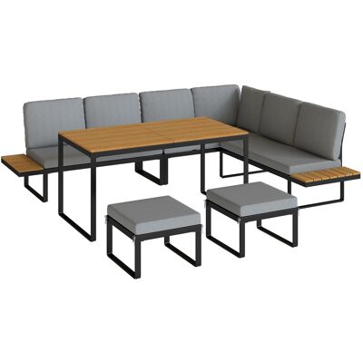 Outsunny 6-teiliges Garten-Set mit Kissen, Aluminium-Gartenmöbel für 6–8 Personen mit Tisch, Ecksofa für Terrasse, Garten, Veranda, Grau Aosom Outsunny 6-teiliges Garten-Set mit Kissen, Aluminium-Gartenmöbel für 6–8 Personen mit Tisch, Ecksofa für Terrasse, Garten, Veranda, Grau Aosom