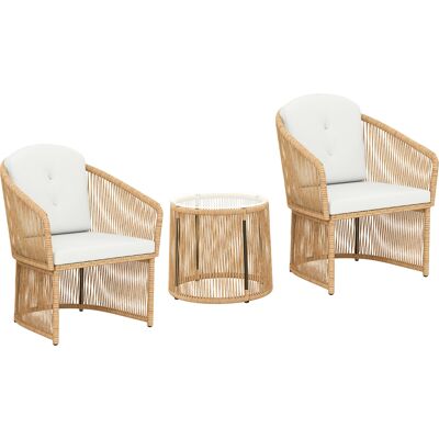 Outsunny Polyrattan Gartenmöbel Set, Outdoor Lounge Balkonmöbel mit Kissen für 2 Personen, 3-teilig wetterfest Sitzgruppe mit 2 Stühle, rundem Glastisch für Garten, Terrasse Balkon, Cremeweiß Aosom Outsunny Polyrattan Gartenmöbel Set, Outdoor Lounge Balkonmöbel mit Kissen für 2 Personen, 3-teilig wetterfest Sitzgruppe mit 2 Stühle, rundem Glastisch für Garten, Terrasse Balkon, Cremeweiß Aosom