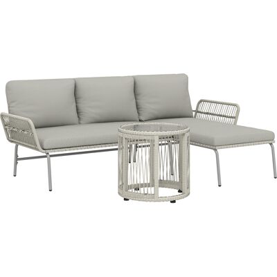 Outsunny Polyrattan Gartenmöbel Set Gartengarnitur mit Chaiselongue Zweisitzersofa Glastisch abnehmbar Kissen für Garten Hellgrau Aosom.de Outsunny Polyrattan Gartenmöbel Set Gartengarnitur mit Chaiselongue Zweisitzersofa Glastisch abnehmbar Kissen für Garten Hellgrau Aosom.de