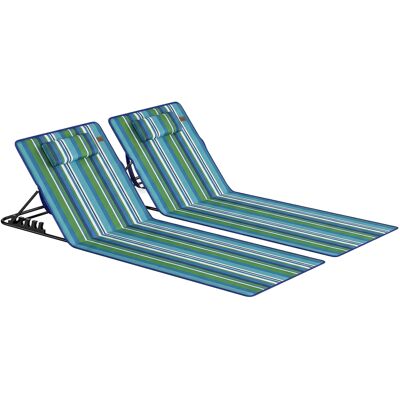 Outsunny 2er Set Strandmatte mit Verstellbarer Rückenlehne klappbar leicht Strandliege mit Kopfkissen Aufbewahrungstasche Sonnenliege für Strand Garten Blau+Grün+Weiß Aosom Outsunny 2er Set Strandmatte mit Verstellbarer Rückenlehne klappbar leicht Strandliege mit Kopfkissen Aufbewahrungstasche Sonnenliege für Strand Garten Blau+Grün+Weiß Aosom