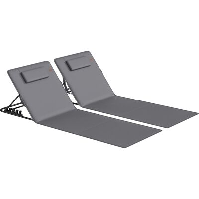 Outsunny 2er Set Strandmatte mit Verstellbarer Rückenlehne klappbar leicht Strandliege mit Kopfkissen Aufbewahrungstasche Sonnenliege für Strand Garten Dunkelgrau Aosom Outsunny 2er Set Strandmatte mit Verstellbarer Rückenlehne klappbar leicht Strandliege mit Kopfkissen Aufbewahrungstasche Sonnenliege für Strand Garten Dunkelgrau Aosom