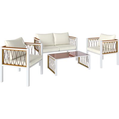 Outsunny Gartenmöbel Set 4-teilig Polyrattan Lounge-Set mit Zweisitzer 2 Sessel Glastisch abnehmbar Kissen rutschfesten Matte, Balkonmöbel für 4 Personen Sitzgruppe für Garten Balkon Cremeweiß Aosom Outsunny Gartenmöbel Set 4-teilig Polyrattan Lounge-Set mit Zweisitzer 2 Sessel Glastisch abnehmbar Kissen rutschfesten Matte, Balkonmöbel für 4 Personen Sitzgruppe für Garten Balkon Cremeweiß Aosom