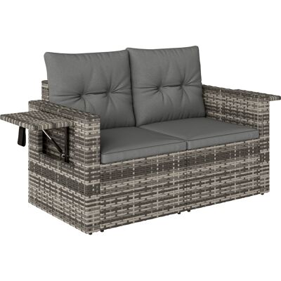 Outsunny Gartensofa 2-Sitzer Rattansofa mit Kissen Klappbar Seitentabletts Loungesofa Sitzgruppe, Wetterfest Couch für Garten Terrasse Balkon, Poly Rattan Hellgrau Aosom Outsunny Gartensofa 2-Sitzer Rattansofa mit Kissen Klappbar Seitentabletts Loungesofa Sitzgruppe, Wetterfest Couch für Garten Terrasse Balkon, Poly Rattan Hellgrau Aosom