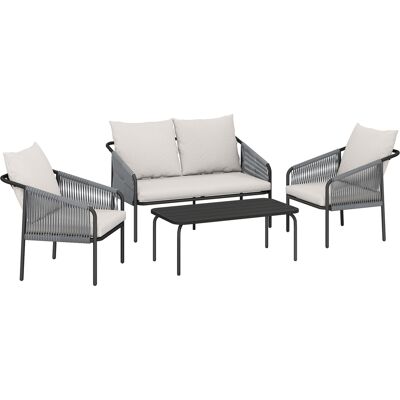 Outsunny Gartenmöbel Set 4-teilig Polyrattan Lounge-Set mit Zweisitzer 2 Sessel Couchtisch abnehmbar Kissen Bindebändern Stahlrahmen, Balkonmöbel für 4 Personen Sitzgruppe für Garten Balkon Khaki Aosom Outsunny Gartenmöbel Set 4-teilig Polyrattan Lounge-Set mit Zweisitzer 2 Sessel Couchtisch abnehmbar Kissen Bindebändern Stahlrahmen, Balkonmöbel für 4 Personen Sitzgruppe für Garten Balkon Khaki Aosom