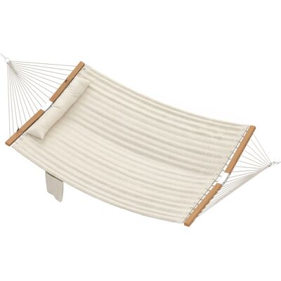 Outsunny Hängematte Outdoor 200x140cm, zweilagig Hängematte mit Kopfstütze Magazintasche Holzstäbe, Doppelhängematte bis 200kg für Garten, Balkon, Terrasse Cremeweiß Aosom Outsunny Hängematte Outdoor 200x140cm, zweilagig Hängematte mit Kopfstütze Magazintasche Holzstäbe, Doppelhängematte bis 200kg für Garten, Balkon, Terrasse Cremeweiß Aosom
