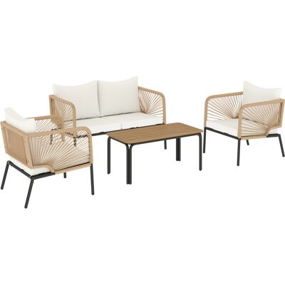 Outsunny Gartenmöbel Set, gartenmöbel set wetterfest, 4 Personen, mit 2er Sofa, 2 Sessel, WPC-Lamell-Tisch, für Garten, Weiß Aosom.de Outsunny Gartenmöbel Set, gartenmöbel set wetterfest, 4 Personen, mit 2er Sofa, 2 Sessel, WPC-Lamell-Tisch, für Garten, Weiß Aosom.de