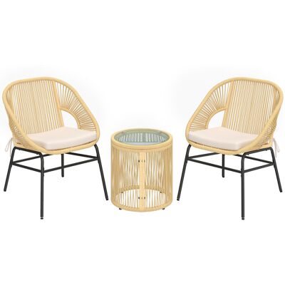 Outsunny Rattan Bistroset 3 teiliges Gartenmöbel-Set mit 2 Gartenstühlen, Glastisch, waschbaren Kissen, Ergonomische Balkonmöbel-Set Sitzgruppe Gartengarnitur für Garten, Terrasse, Beige Aosom Outsunny Rattan Bistroset 3 teiliges Gartenmöbel-Set mit 2 Gartenstühlen, Glastisch, waschbaren Kissen, Ergonomische Balkonmöbel-Set Sitzgruppe Gartengarnitur für Garten, Terrasse, Beige Aosom