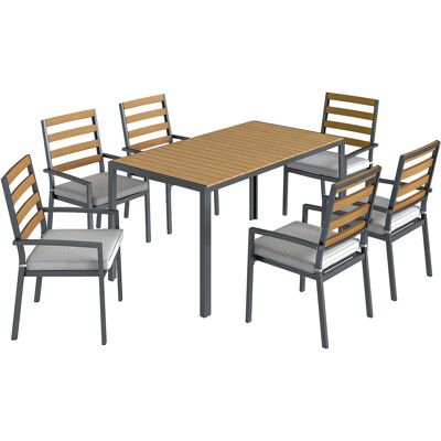 Outsunny Gartenessgruppe Gartengarnitur 7-teilig für 6 Personen mit 1 Esstisch, 6 Stühlen, Kissen für Terrasse, Naturholz Aosom.de Outsunny Gartenessgruppe Gartengarnitur 7-teilig für 6 Personen mit 1 Esstisch, 6 Stühlen, Kissen für Terrasse, Naturholz Aosom.de