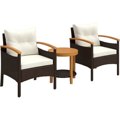 Outsunny Rattan Bistroset 3 teiliges FSC Akazienholz Gartenmöbel-Set mit 2 Sessel, 2-Ebene Tisch & Armlehne, dicke waschbare Kissen, Balkonmöbel-Set Sitzgruppe Gartengarnitur für Garten Cremeweiß Aosom Outsunny Rattan Bistroset 3 teiliges FSC Akazienholz Gartenmöbel-Set mit 2 Sessel, 2-Ebene Tisch & Armlehne, dicke waschbare Kissen, Balkonmöbel-Set Sitzgruppe Gartengarnitur für Garten Cremeweiß Aosom