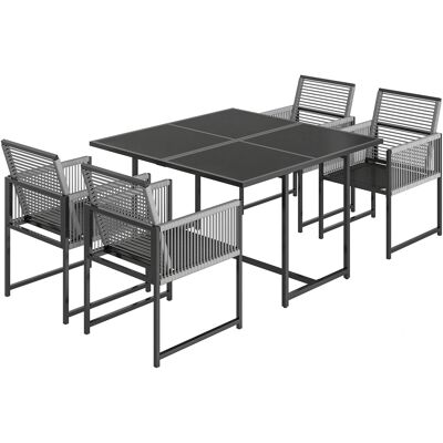 Outsunny Gartenmöbel Set Sitzgruppe 5-teilig Glastisch mit 4 Atmungsaktiven Stühlen klappbar Rückenlehne Seilflecht, Platzsparend Essgruppe Gartengarnitur Gartenset für Garten Balkon Terrasse Hellgrau Aosom Outsunny Gartenmöbel Set Sitzgruppe 5-teilig Glastisch mit 4 Atmungsaktiven Stühlen klappbar Rückenlehne Seilflecht, Platzsparend Essgruppe Gartengarnitur Gartenset für Garten Balkon Terrasse Hellgrau Aosom
