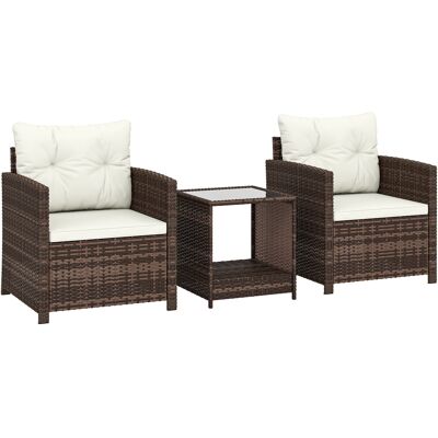 Outsunny Rattan Bistroset, 3 teiliges Gartenmöbel-Set mit 2 Sessel, 2-Ebene Glastisch, abnehmbar Sitzkissen, Balkonmöbel-Set Sitzgruppe Gartengarnitur für Garten, Terrasse, Cremeweiß Aosom Outsunny Rattan Bistroset, 3 teiliges Gartenmöbel-Set mit 2 Sessel, 2-Ebene Glastisch, abnehmbar Sitzkissen, Balkonmöbel-Set Sitzgruppe Gartengarnitur für Garten, Terrasse, Cremeweiß Aosom