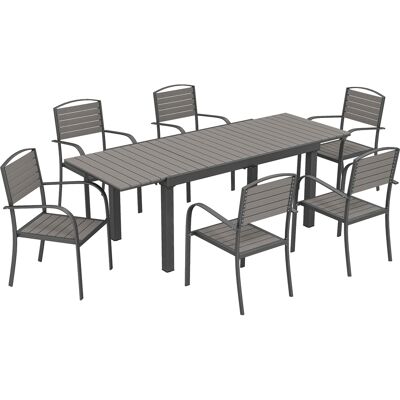 Outsunny Gartenessgruppe, sitzgarnitur garten, 6 Personen, Ausziehbar Tisch mit 6 Stühlen, Holzoptik, Wetterfest, Aluminiumrahmen, Grau Aosom.de Outsunny Gartenessgruppe, sitzgarnitur garten, 6 Personen, Ausziehbar Tisch mit 6 Stühlen, Holzoptik, Wetterfest, Aluminiumrahmen, Grau Aosom.de