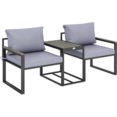 Outsunny 3-teiliges Balkonmöbel Set 2 Sessel mit Tisch abnehmbar Sitz-& Rückenkissen atmungsaktiv Bezug, Garten Bistro Set Gartenmöbel aus Stahl, Outdoor Sitzgruppe für Garten Terrasse Grau Aosom Outsunny 3-teiliges Balkonmöbel Set 2 Sessel mit Tisch abnehmbar Sitz-& Rückenkissen atmungsaktiv Bezug, Garten Bistro Set Gartenmöbel aus Stahl, Outdoor Sitzgruppe für Garten Terrasse Grau Aosom