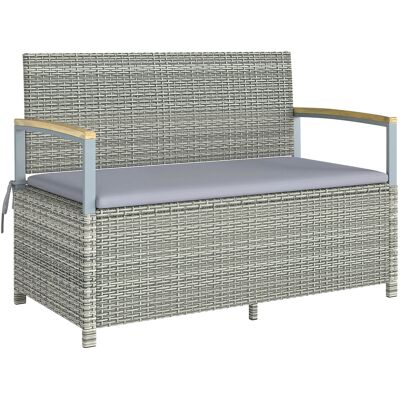 Outsunny Gartenbank Polyrattan 170L 2-Sitzer Sitzbank mit Stauraum abnehmbar Kissen Reißverschluss-Innenauskleidung Holz-Armlehnen, Wetterfest Truhenbank für Werkzeuge Sitzkissen Hellgrau Aosom Outsunny Gartenbank Polyrattan 170L 2-Sitzer Sitzbank mit Stauraum abnehmbar Kissen Reißverschluss-Innenauskleidung Holz-Armlehnen, Wetterfest Truhenbank für Werkzeuge Sitzkissen Hellgrau Aosom