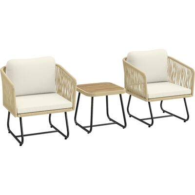 Outsunny Rattan Bistroset 3 teiliges FSC Akazienholz Gartenmöbel-Set mit 2 Sessel, Lamell-Tisch, dicke waschbare Kissen Stahlrahmen, Balkonmöbel-Set Sitzgruppe Gartengarnitur für Garten Cremeweiß Aosom Outsunny Rattan Bistroset 3 teiliges FSC Akazienholz Gartenmöbel-Set mit 2 Sessel, Lamell-Tisch, dicke waschbare Kissen Stahlrahmen, Balkonmöbel-Set Sitzgruppe Gartengarnitur für Garten Cremeweiß Aosom