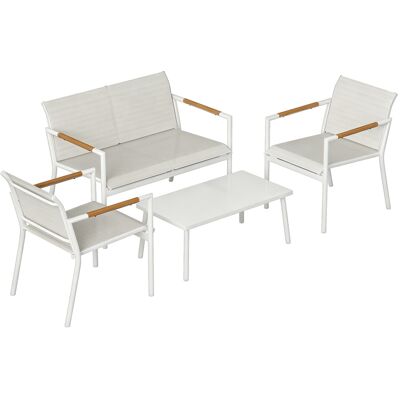 Outsunny Gartenmöbel Set Sitzgruppe für 4 Personen Atmungsaktiv Gartenlounge mit 2er Sofa 2 Sessel Metall-Tisch Fußpads, Wetterfest Outdoor Balkonmöbel Terrassenmöbel für Garten Balkon Cremeweiß Aosom Outsunny Gartenmöbel Set Sitzgruppe für 4 Personen Atmungsaktiv Gartenlounge mit 2er Sofa 2 Sessel Metall-Tisch Fußpads, Wetterfest Outdoor Balkonmöbel Terrassenmöbel für Garten Balkon Cremeweiß Aosom