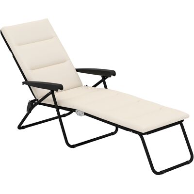 Outsunny Klappbarer Liegestuhl, 6-fach verstellbar, hoher Komfort mit Auflage + Armlehnen, Stahl Polyester Creme Aosom Outsunny Klappbarer Liegestuhl, 6-fach verstellbar, hoher Komfort mit Auflage + Armlehnen, Stahl Polyester Creme Aosom