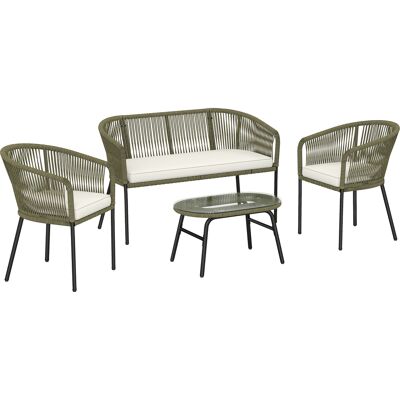 Outsunny Gartenlounge 4 Plätze - rundes PP-Geflecht mit 2-Sitzer Sofa, 2 Sesseln und Couchtisch mit gehärtetem Glas - Gartenmöbel für Balkon & Terrasse mit abnehmbaren Kissenbezügen, Creme Aosom Outsunny Gartenlounge 4 Plätze - rundes PP-Geflecht mit 2-Sitzer Sofa, 2 Sesseln und Couchtisch mit gehärtetem Glas - Gartenmöbel für Balkon & Terrasse mit abnehmbaren Kissenbezügen, Creme Aosom