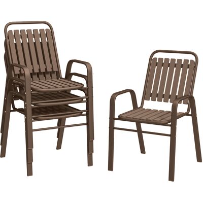 Outsunny Set mit 4 stapelbaren Gartenstühlen, hohe Rückenlehne und Armlehnen, Outdoor-Stühle aus PP-Kunststoff und Stahl, für Terrasse, Balkon, Innen- und Außenbereich, 56x66x91 cm, Dunkelbraun Aosom Outsunny Set mit 4 stapelbaren Gartenstühlen, hohe Rückenlehne und Armlehnen, Outdoor-Stühle aus PP-Kunststoff und Stahl, für Terrasse, Balkon, Innen- und Außenbereich, 56x66x91 cm, Dunkelbraun Aosom
