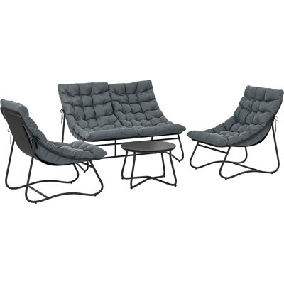 Outsunny Stahl Gartenmöbel Set 4 Personen wetterfest Balkonmöbel-Set mit 2er Sofa, Sessel Beistelltisch Sitzkissen Outdoor Sitzgruppe Terrassenmöbel Gartengarnitur für Garten Terrasse Balkon Grau Aosom Outsunny Stahl Gartenmöbel Set 4 Personen wetterfest Balkonmöbel-Set mit 2er Sofa, Sessel Beistelltisch Sitzkissen Outdoor Sitzgruppe Terrassenmöbel Gartengarnitur für Garten Terrasse Balkon Grau Aosom