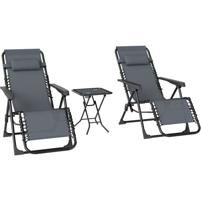 Outsunny Sonnenliege 2er Set klappbar Zero Gravity Liegestuhl mit abnehmbaren Kopfstützen Beistelltisch inklusive 2 Getränkehalter, Extra Breit Gartenliege Relaxliege für Garten Terrasse Pool Grau Aosom Outsunny Sonnenliege 2er Set klappbar Zero Gravity Liegestuhl mit abnehmbaren Kopfstützen Beistelltisch inklusive 2 Getränkehalter, Extra Breit Gartenliege Relaxliege für Garten Terrasse Pool Grau Aosom