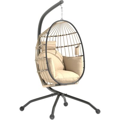 Outsunny Eiförmiger Hängesessel mit Gestell, faltbar Hängeschaukel mit Becherhalter, abnehmbar waschbar Sitz, Hängematte, Schaukelsessel für Terrasse, Garten, Khaki Aosom Outsunny Eiförmiger Hängesessel mit Gestell, faltbar Hängeschaukel mit Becherhalter, abnehmbar waschbar Sitz, Hängematte, Schaukelsessel für Terrasse, Garten, Khaki Aosom